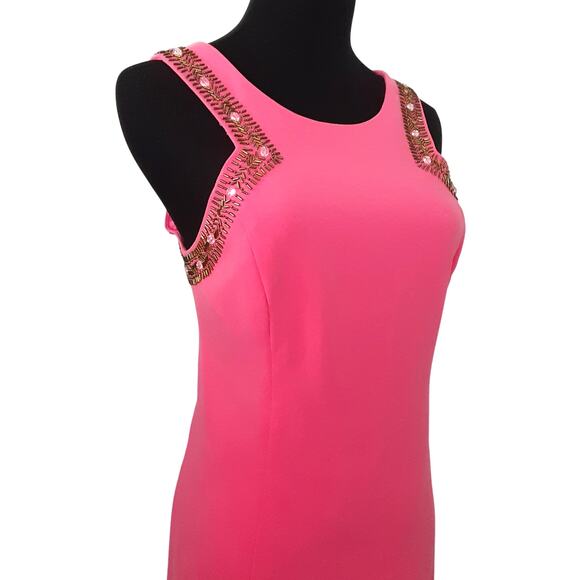 Lilly Pulitzer Largo Shift Dress Beaded Collar Coral Hot Pink Womens 8 Sheath - Picture 4 of 15